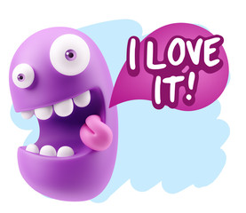 3d Rendering Smile Character Emoticon Expression saying I Love I
