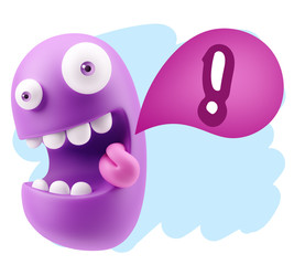 3d Rendering Smile Character Emoticon Expression saying ! with C