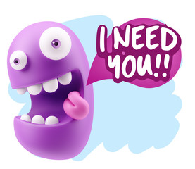 3d Illustration Laughing Character Emoji Expression saying I Nee