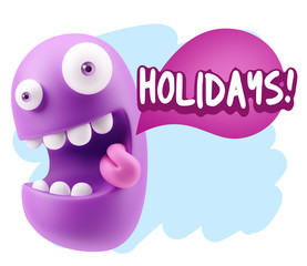 3d Rendering Smile Character Emoticon Expression saying Holidays