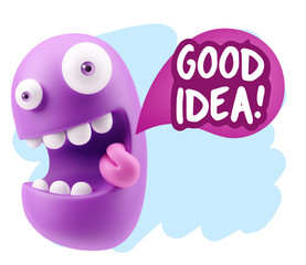 3d Rendering Smile Character Emoticon Expression saying Good Ide