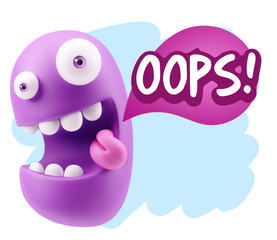 3d Rendering Smile Character Emoticon Expression saying Oops wit