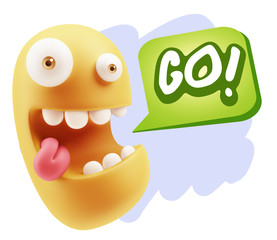 3d Rendering Smile Character Emoticon Expression saying Go with