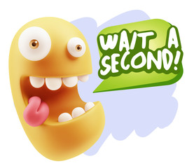 3d Illustration Laughing Character Emoji Expression saying Wait