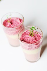 Strawberry smoothie, sorbet in glass