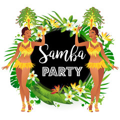 Brazilian samba dancers. A beautiful carnival girl wearing a festival costume is dancing.