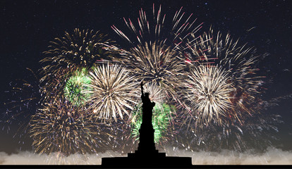 Statue of Liberty on the background of fireworks © Baranov