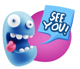Obraz premium 3d Rendering Smile Character Emoticon Expression saying See You