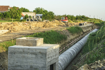 Construction of sewerage system at construction site