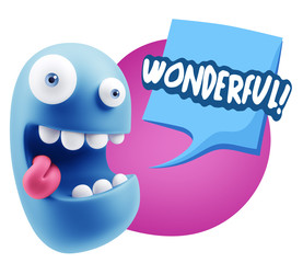 3d Rendering Smile Character Emoticon Expression saying Wonderfu