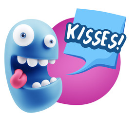 3d Rendering Smile Character Emoticon Expression saying Kisses w