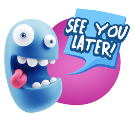 3d Illustration Laughing Character Emoji Expression saying See Y