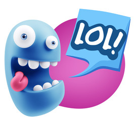 3d Illustration Laughing Character Emoji Expression saying Lol w