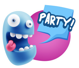 3d Rendering Smile Character Emoticon Expression saying Party wi