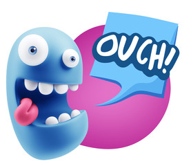 3d Illustration Laughing Character Emoji Expression saying Ouch