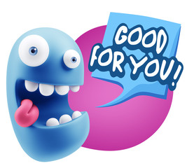 3d Rendering Smile Character Emoticon Expression saying Good For