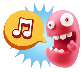 3d Rendering Smile Character Emoticon Expression saying Music No