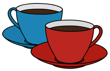 Red and blue cups / Hand drawing, vector illustration