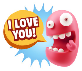 3d Rendering Smile Character Emoticon Expression saying I Love Y