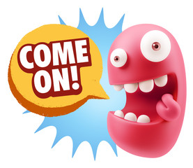 3d Illustration Laughing Character Emoji Expression saying Come