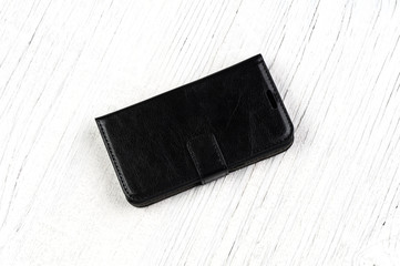 Black leather wallet case cover for smart phone