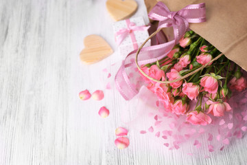 Beautiful romantic composition with flowers. St. Valentines Day background