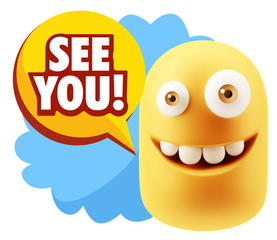 3d Rendering Smile Character Emoticon Expression saying See You