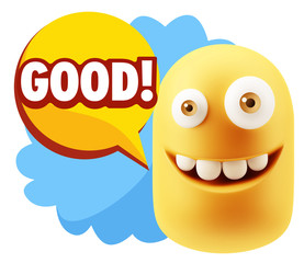 3d Illustration Laughing Character Emoji Expression saying Good