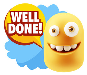 3d Rendering Smile Character Emoticon Expression saying Well Don