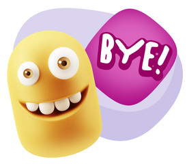 3d Illustration Laughing Character Emoji Expression saying Bye w