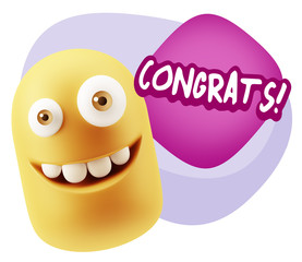 3d Rendering Smile Character Emoticon Expression saying Congrats