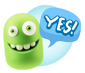 3d Rendering Smile Character Emoticon Expression saying Yes with