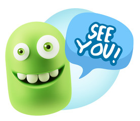 3d Rendering Smile Character Emoticon Expression saying See You