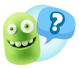 3d Illustration Laughing Character Emoji Expression saying ? wit