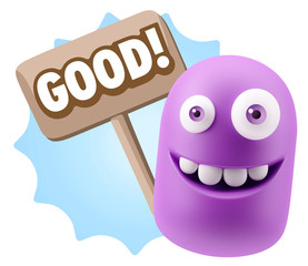 3d Illustration Laughing Character Emoji Expression saying Good