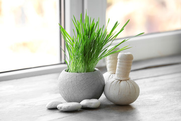 Spa composition on windowsill, indoors