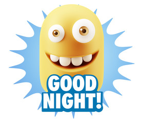 3d Rendering Smile Character Emoticon Expression saying Good Nig