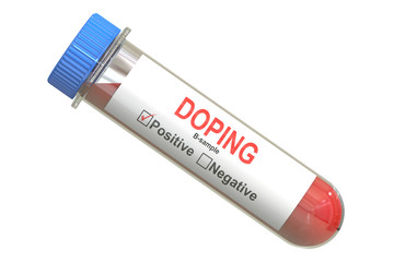 Doping concept, test tube with sample B blood, 3D rendering