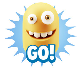 3d Rendering Smile Character Emoticon Expression saying Go with
