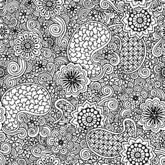 Doodle seamless background in vector with doodles, flowers and p