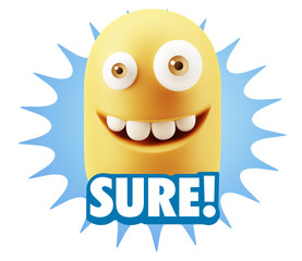 3d Illustration Laughing Character Emoji Expression saying Sure