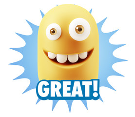 3d Illustration Laughing Character Emoji Expression saying Great