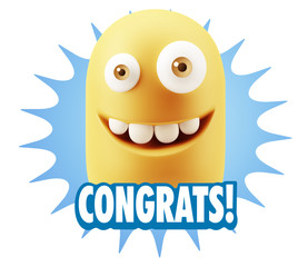 3d Rendering Smile Character Emoticon Expression saying Congrats
