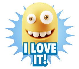 3d Rendering Smile Character Emoticon Expression saying I Love I