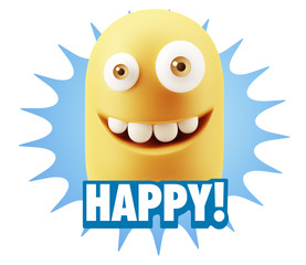 3d Rendering Smile Character Emoticon Expression saying Happy wi