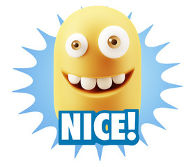 3d Rendering Smile Character Emoticon Expression saying Nice wit