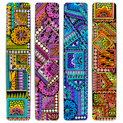 Abstract vector hand drawn ethnic pattern card set. Series of im