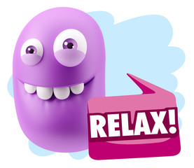 3d Rendering Smile Character Emoticon Expression saying Relax wi