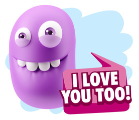3d Illustration Laughing Character Emoji Expression saying I Lov