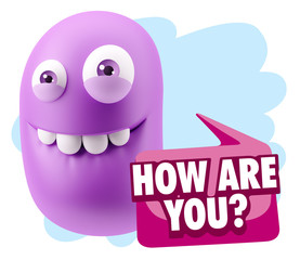 3d Rendering Smile Character Emoticon Expression saying How Are
